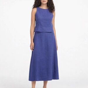 Rachel Zoe Blue Linen Skirt Set Sleeveless Top Midi Skirt Size L